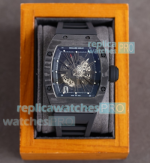 Replica Richard Mille RM010 Skeleton Carbon Case Watch Black Rubber Strap